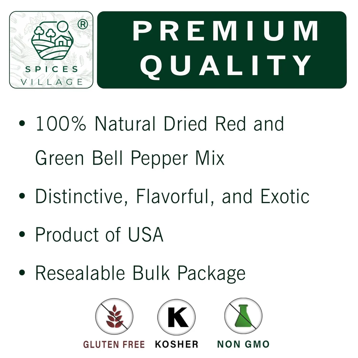 SPICES VILLAGE Dehydrated Bell Peppers Mix, Dried Bell Pepper Flakes, 16 Oz (1 lb), Dried Ramen Toppings, Bulk Dried Vegetables for Soup Mix, Kosher, Gluten Free, Non GMO