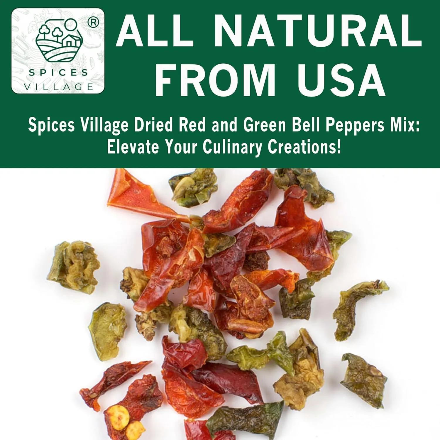 SPICES VILLAGE Dehydrated Bell Peppers Mix, Dried Bell Pepper Flakes, 16 Oz (1 lb), Dried Ramen Toppings, Bulk Dried Vegetables for Soup Mix, Kosher, Gluten Free, Non GMO