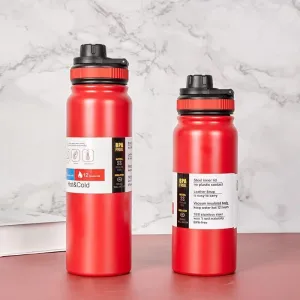 Stainless Steel Sports Water Bottle, 20oz/27oz Double Wall Vacuum Insulated Flask, Leakproof BPA-Free Thermos for Gym, Hiking, Cycling, Office, Hot & Cold Travel Bottle (Crimson Quench)