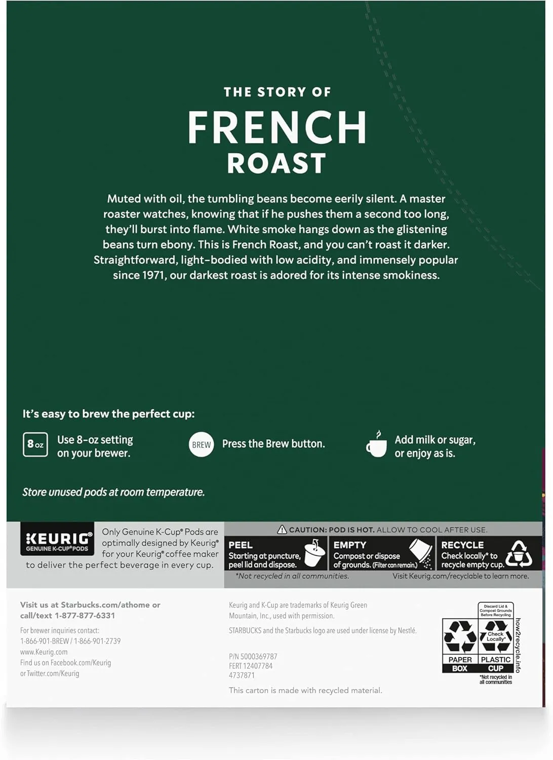 Starbucks K-Cup Coffee Pods, Dark Roast Coffee, French Roast for Keurig Brewers, 100% Arabica, 6 boxes (60 pods total)