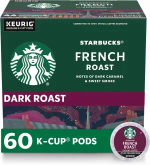 Starbucks K-Cup Coffee Pods, Dark Roast Coffee, French Roast for Keurig Brewers, 100% Arabica, 6 boxes (60 pods total)
