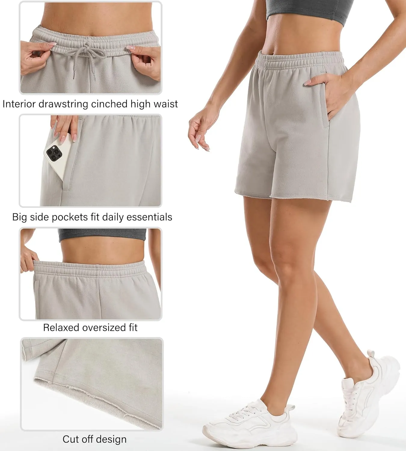 Stelle Women's Sweat Shorts Casual Drawstring Shorts Comfy Cotton High Waisted Workout Lounge Shorts with Pockets