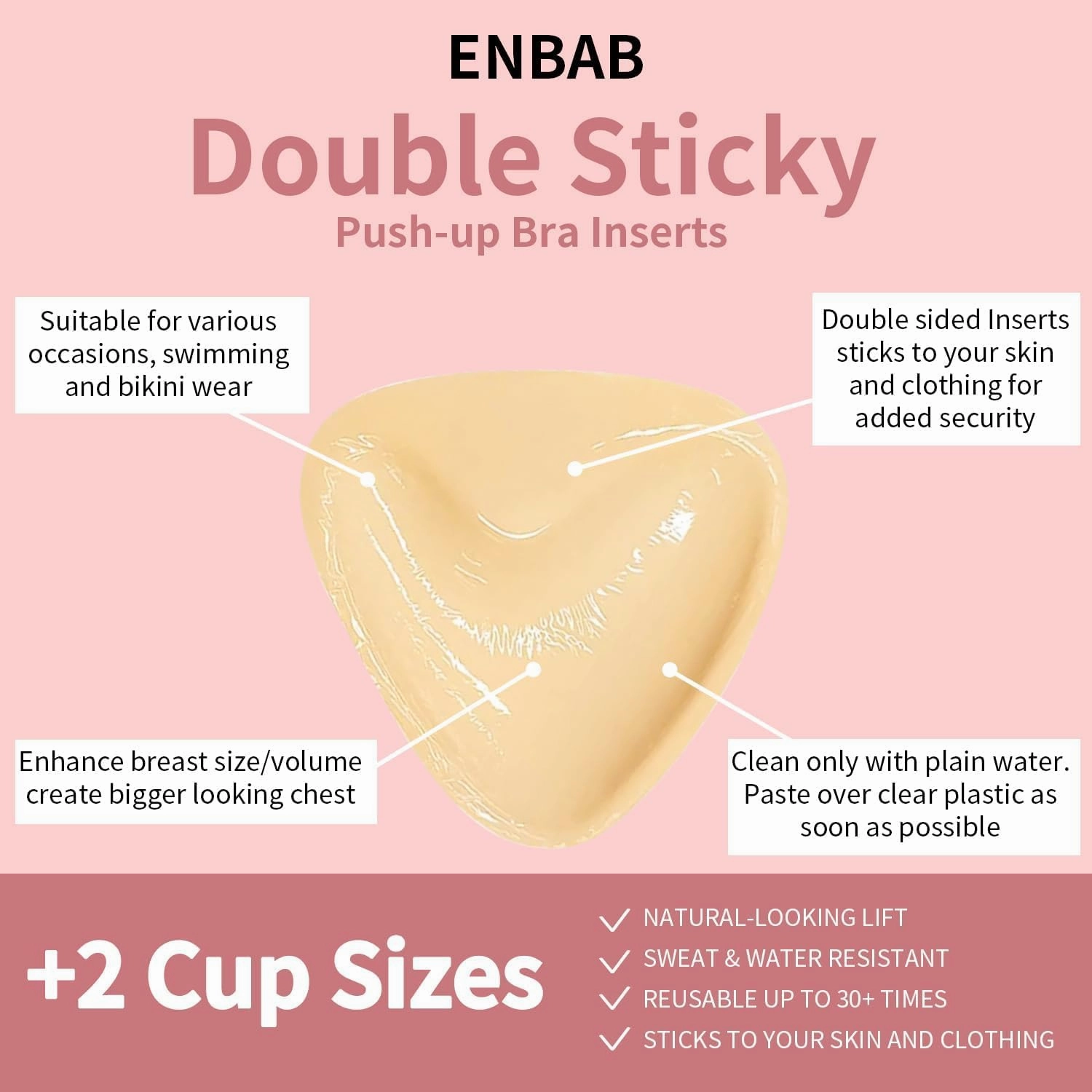 Sticky Push Up Bra Inserts 2 Pairs-Double Sided Sticky Waterproof Bra Pads for Volume
