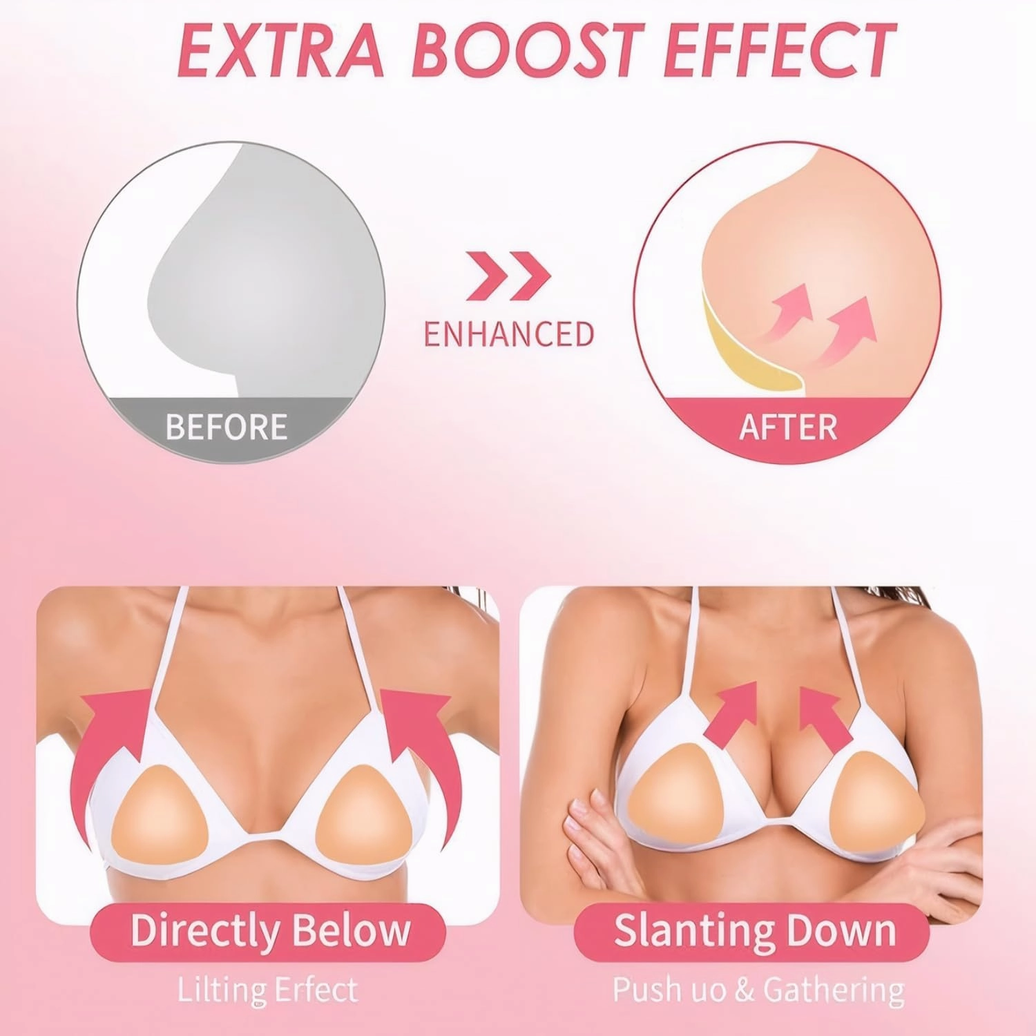 Sticky Push Up Bra Inserts 2 Pairs-Double Sided Sticky Waterproof Bra Pads for Volume
