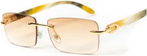 Street Knitted Luxury Gold Frame Rimless Orange Peach Gradient Tint Men's Frameless Designer Retro 90's Rectangular Lens Sun Glasses Hip Hop Summer Beach Shades Square Buffs Sunglasses For Men Women
