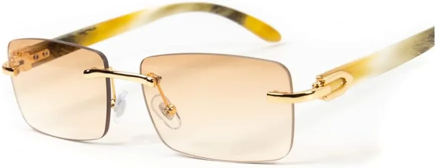 Street Knitted Luxury Gold Frame Rimless Orange Peach Gradient Tint Men's Frameless Designer Retro 90's Rectangular Lens Sun Glasses Hip Hop Summer Beach Shades Square Buffs Sunglasses For Men Women