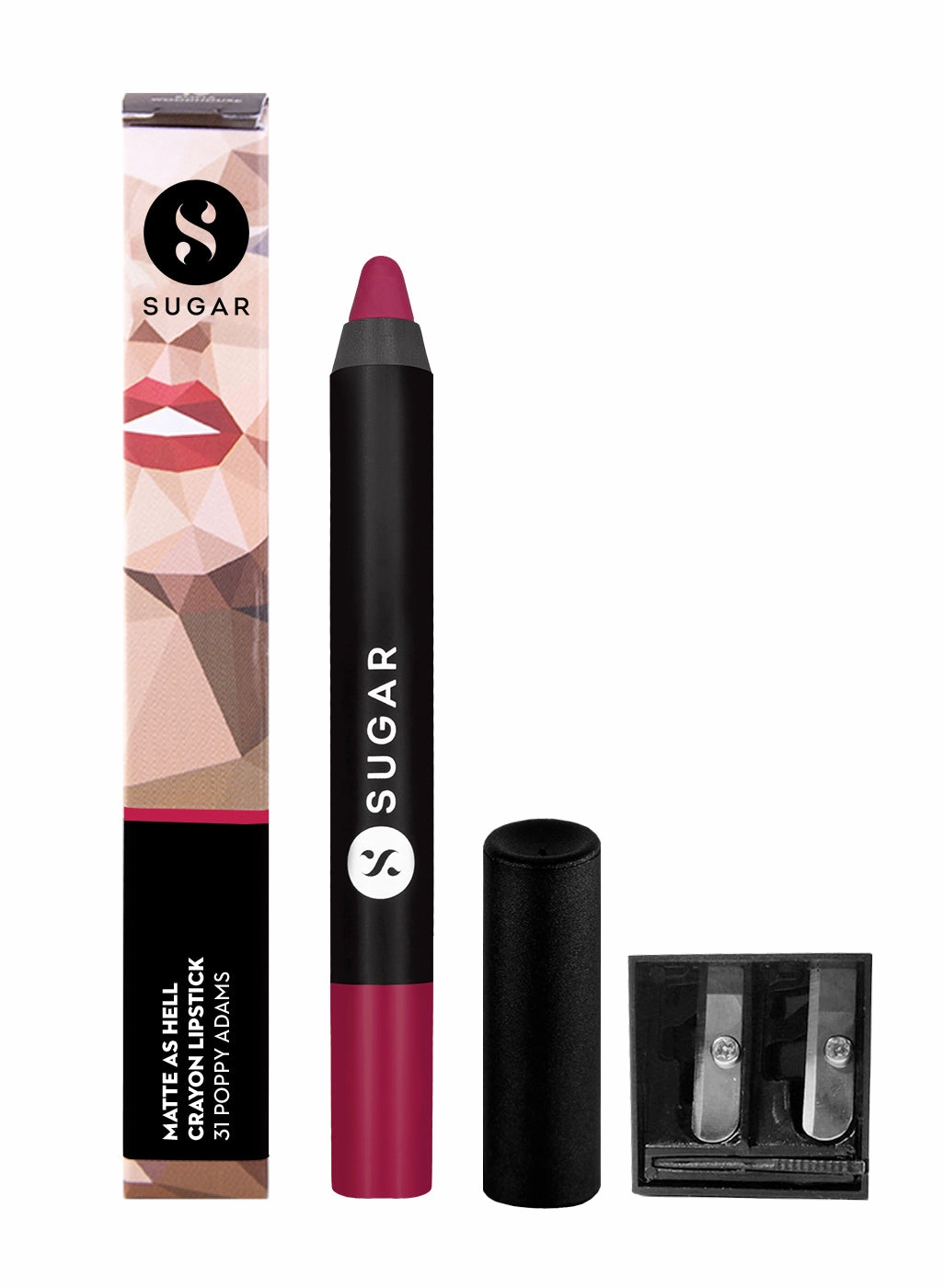 SUGAR Matte As Hell Crayon Lipstick - 31 Poppy Adams (Raspberry Pink)