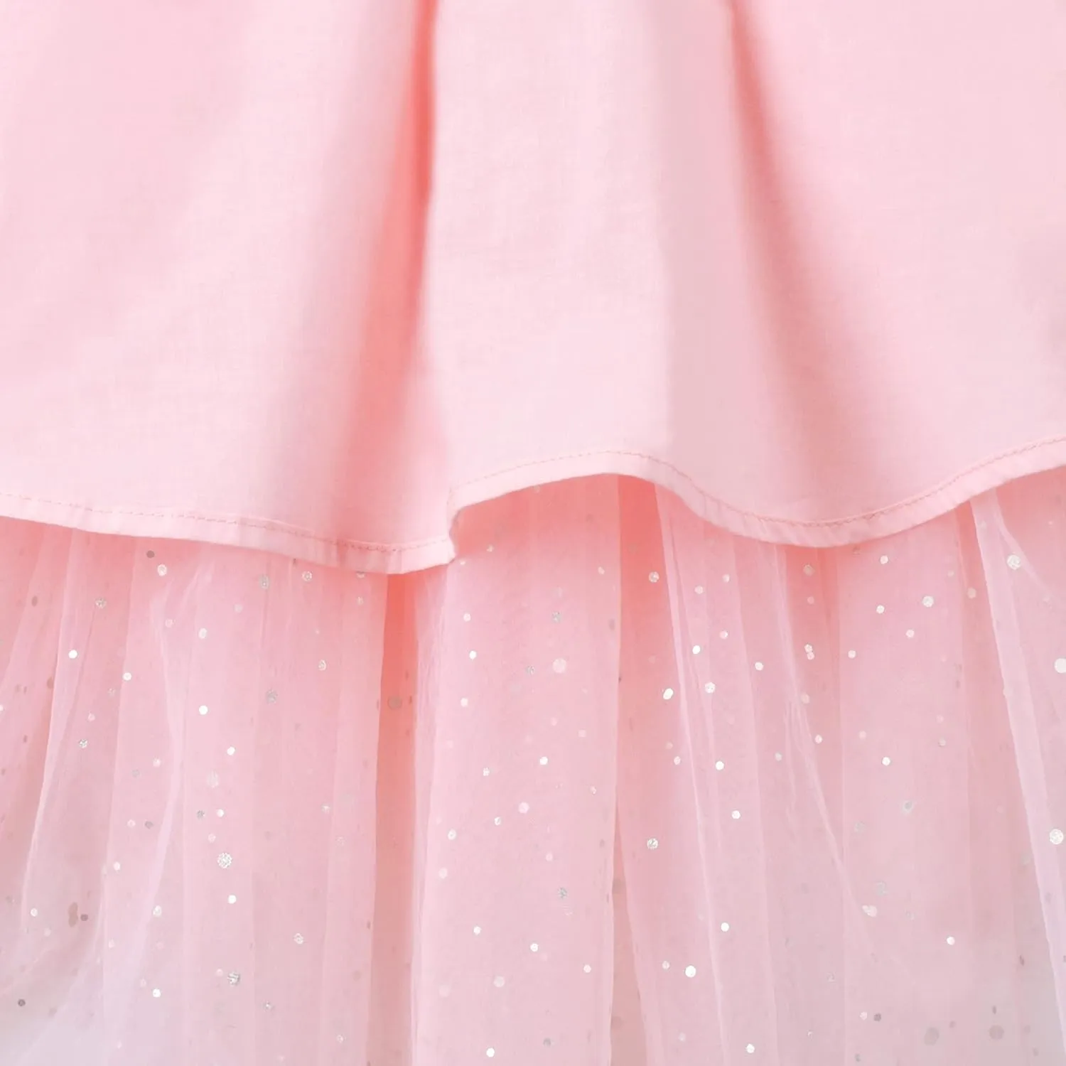 Sunny Fashion Girls Dress Pink Sequin Wedding Hi-Low Tulle Skirt Tutu Flutter Sleeve