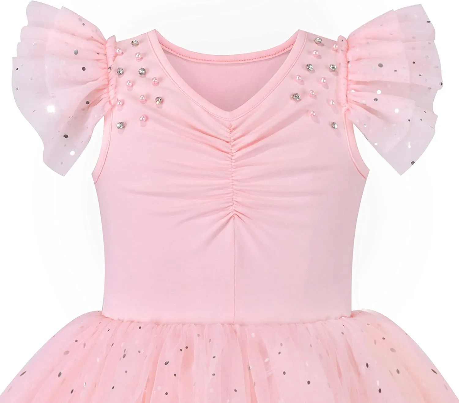 Sunny Fashion Girls Dress Pink Sequin Wedding Hi-Low Tulle Skirt Tutu Flutter Sleeve