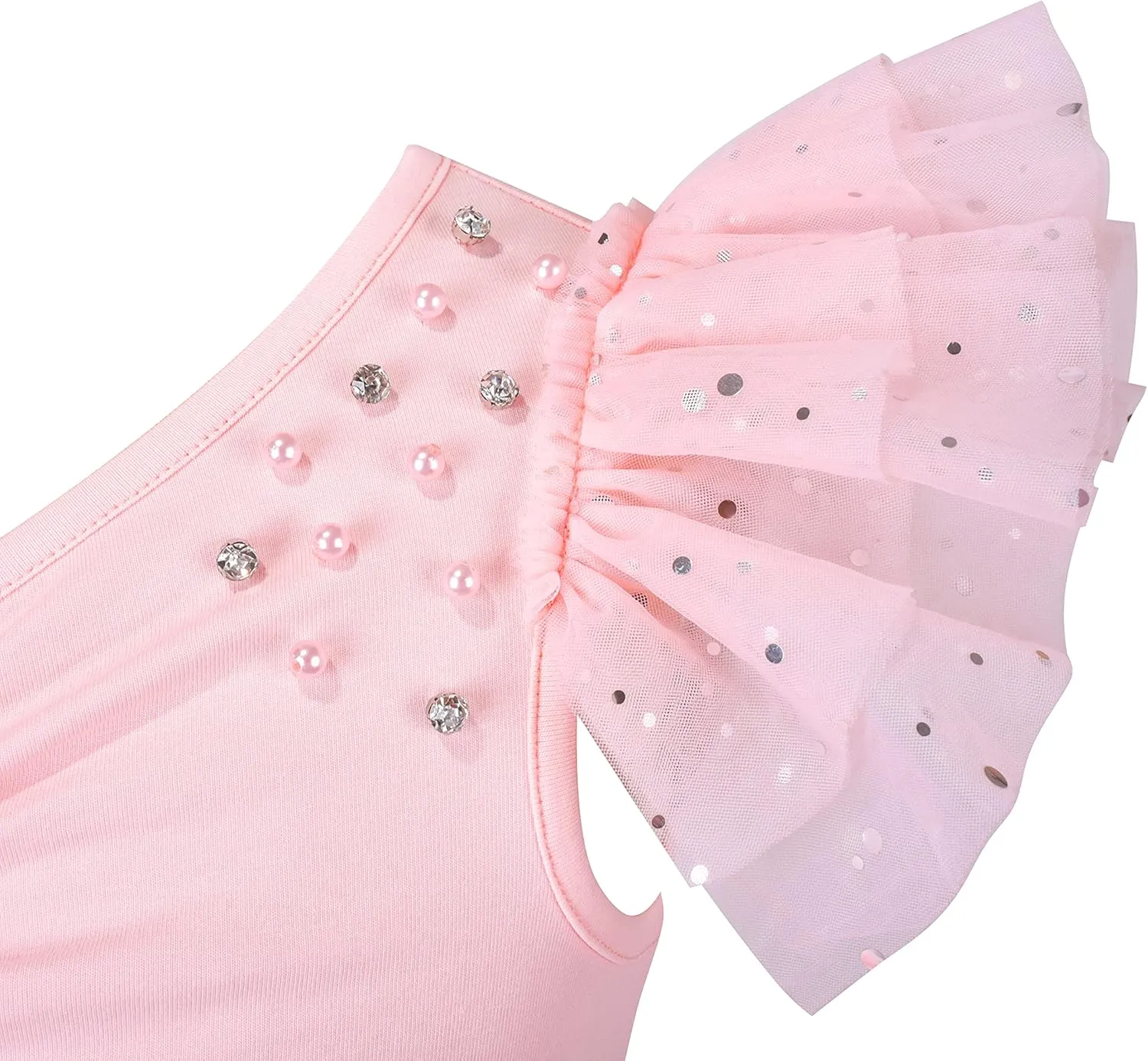 Sunny Fashion Girls Dress Pink Sequin Wedding Hi-Low Tulle Skirt Tutu Flutter Sleeve