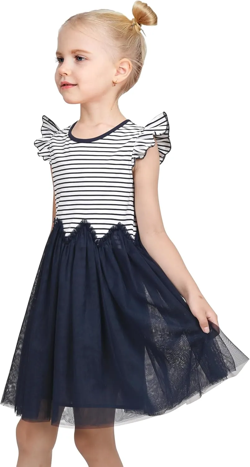 Sunny Fashion Girls Dress Pink Sequin Wedding Hi-Low Tulle Skirt Tutu Flutter Sleeve