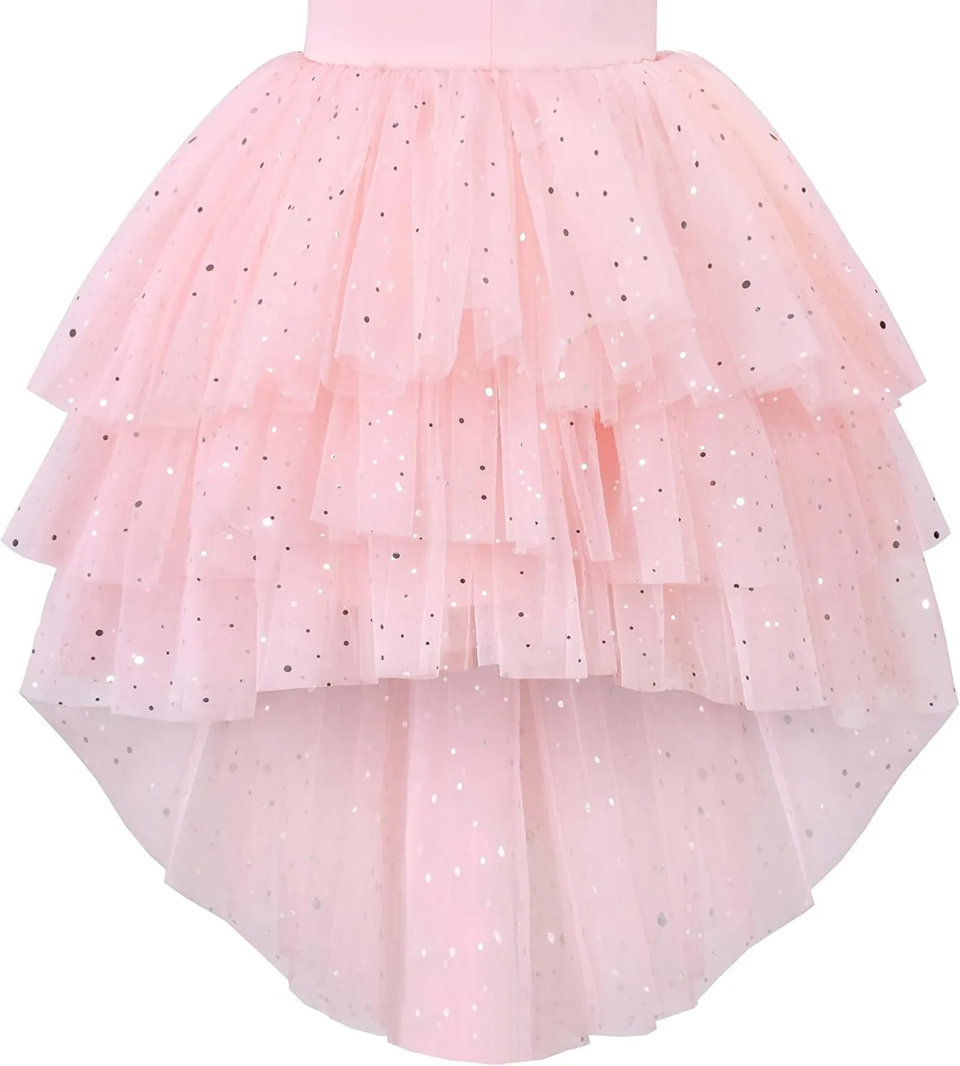 Sunny Fashion Girls Dress Pink Sequin Wedding Hi-Low Tulle Skirt Tutu Flutter Sleeve