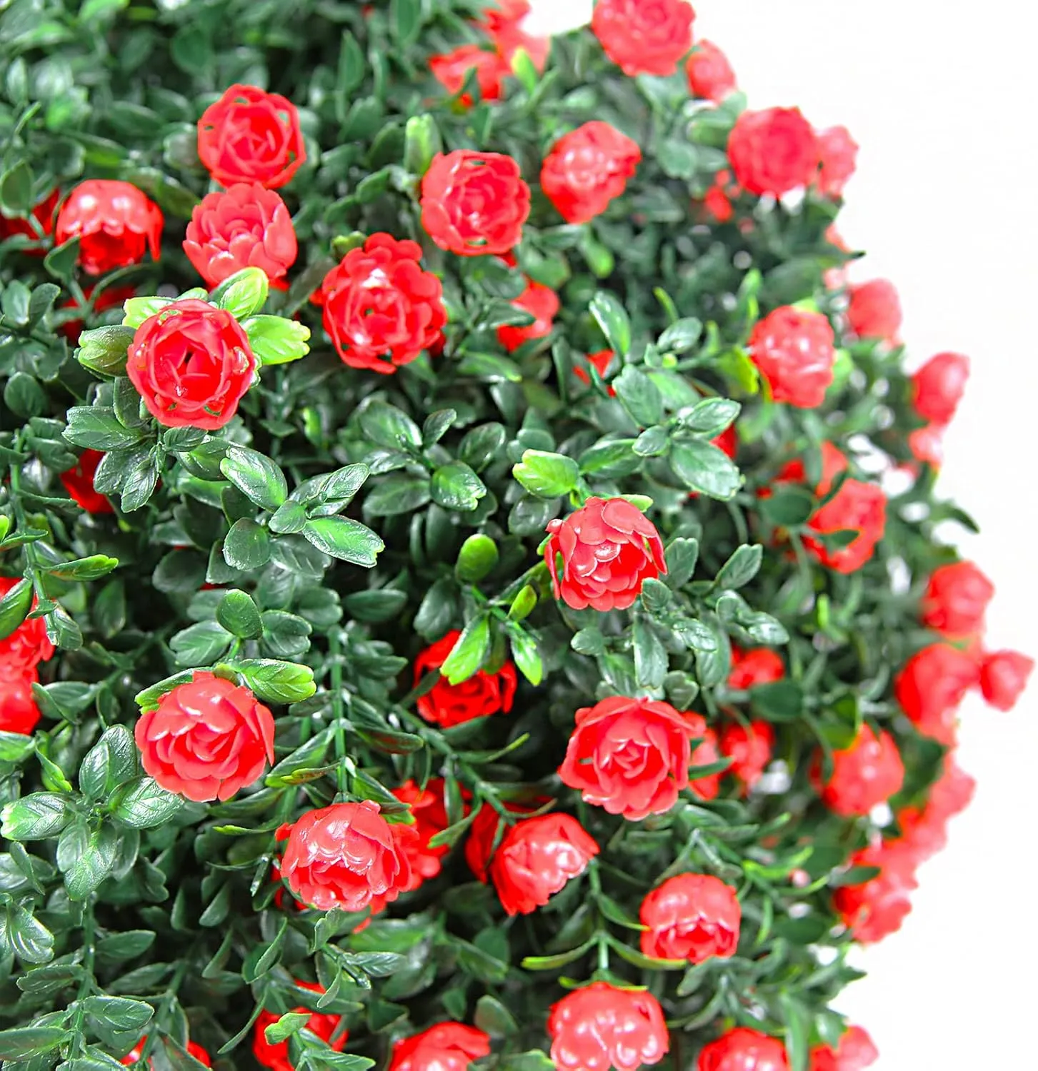Sunnyglade 21.6” Tall Artificial Rose Topiary Ball Tree Set of 2 Pack Potted Bushes UV Resistant Potted Plants for Indoor Outdoor Home Garden(Red)