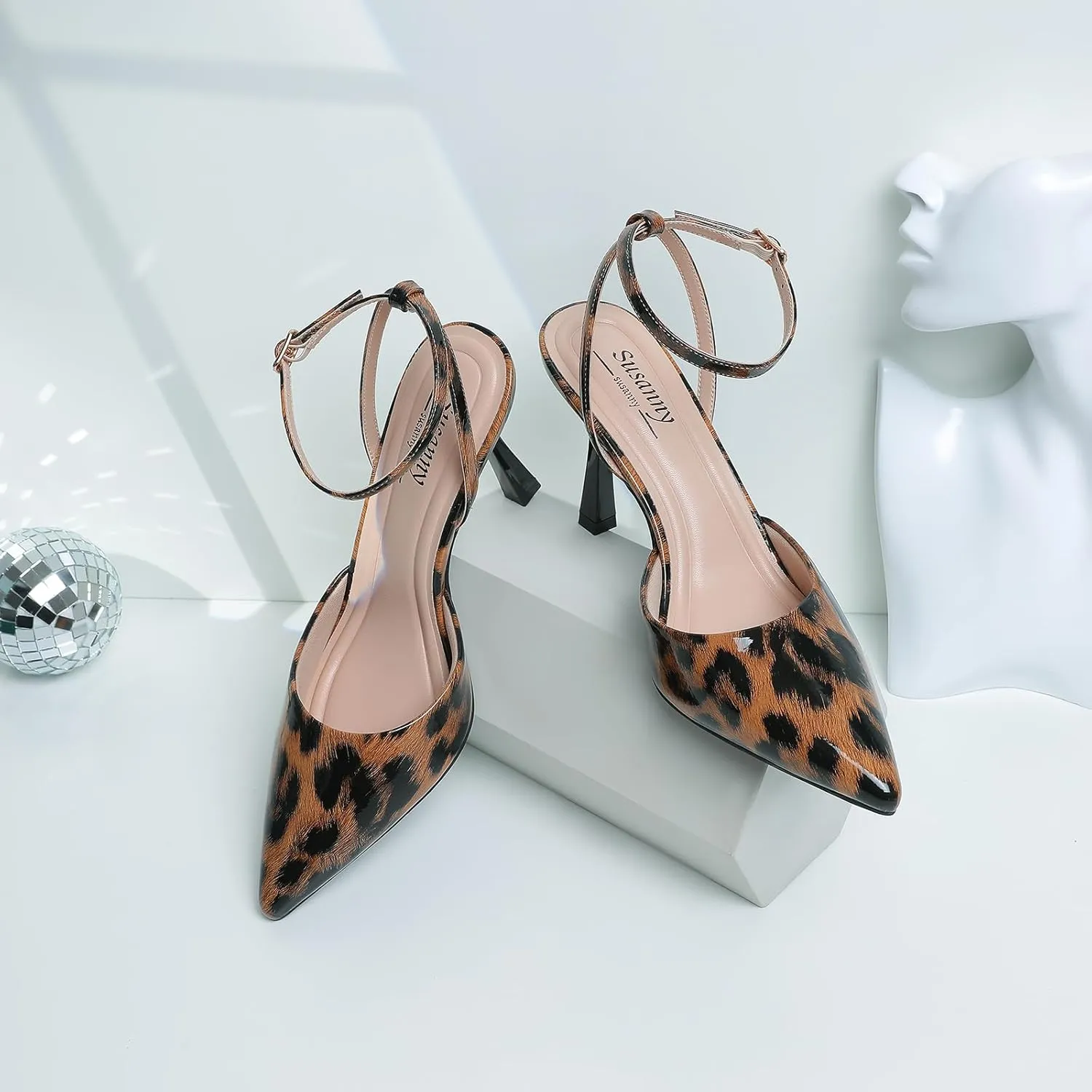 Susanny Heels for Women Stiletto Closed Pointed Toe Backless Dress Shoes High Heels Sexy Kitten Pumps Wedding Guest Party Dance Prom Dressy Comfort Shoes