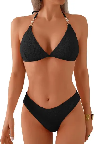 swimall Women's Triangle Bikini Set Cheeky High Cut Sexy Two Piece Swimsuit Cute Halter Bathing Suit