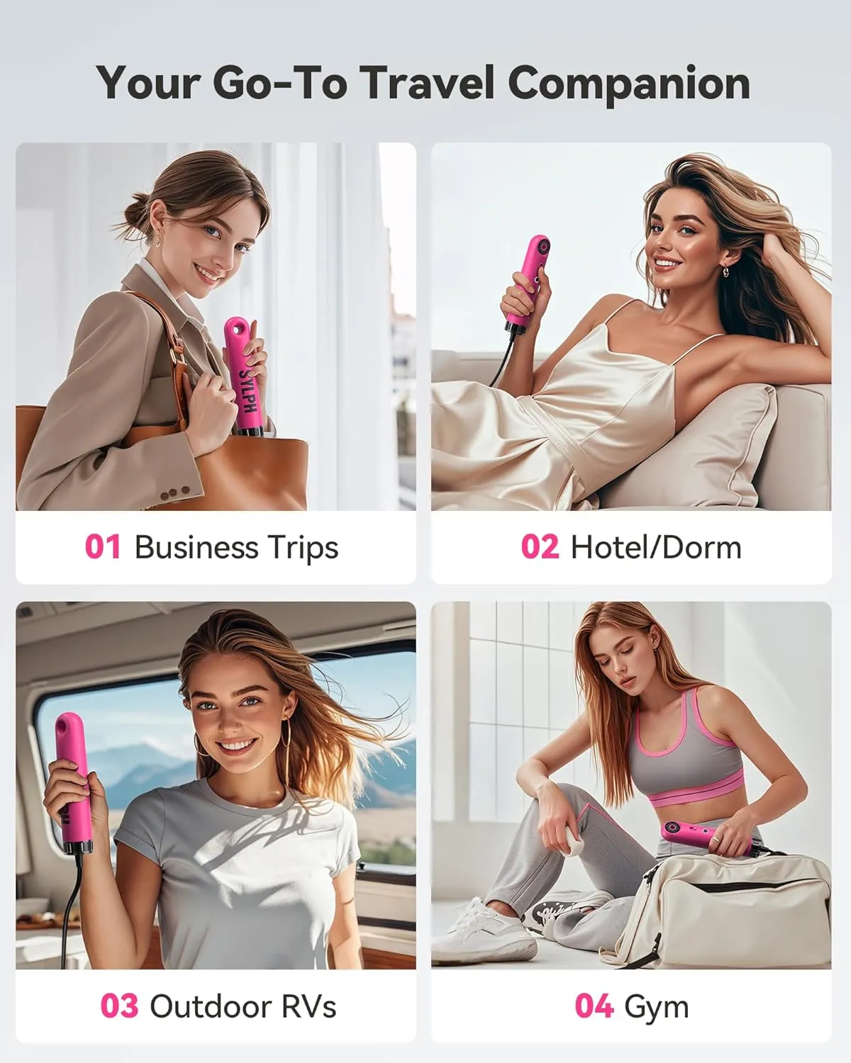 SYLPH Mini Hair Dryer, 0.55lb Small Size Travel Hairdryer, 850W Ionic Hair Dryer with 110,000 RPM High-Speed Motor, Intelligent Temperature Control No Heat Damage, Suitable for Home, Dorm, RVs(Pink)