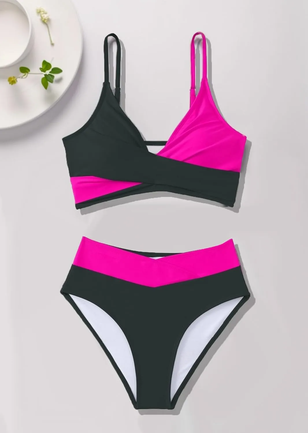 Tainehs Women's Bikini Sets Two Piece Swimsuit V Neck Twist Front V Cut Bottom Bathing Suit