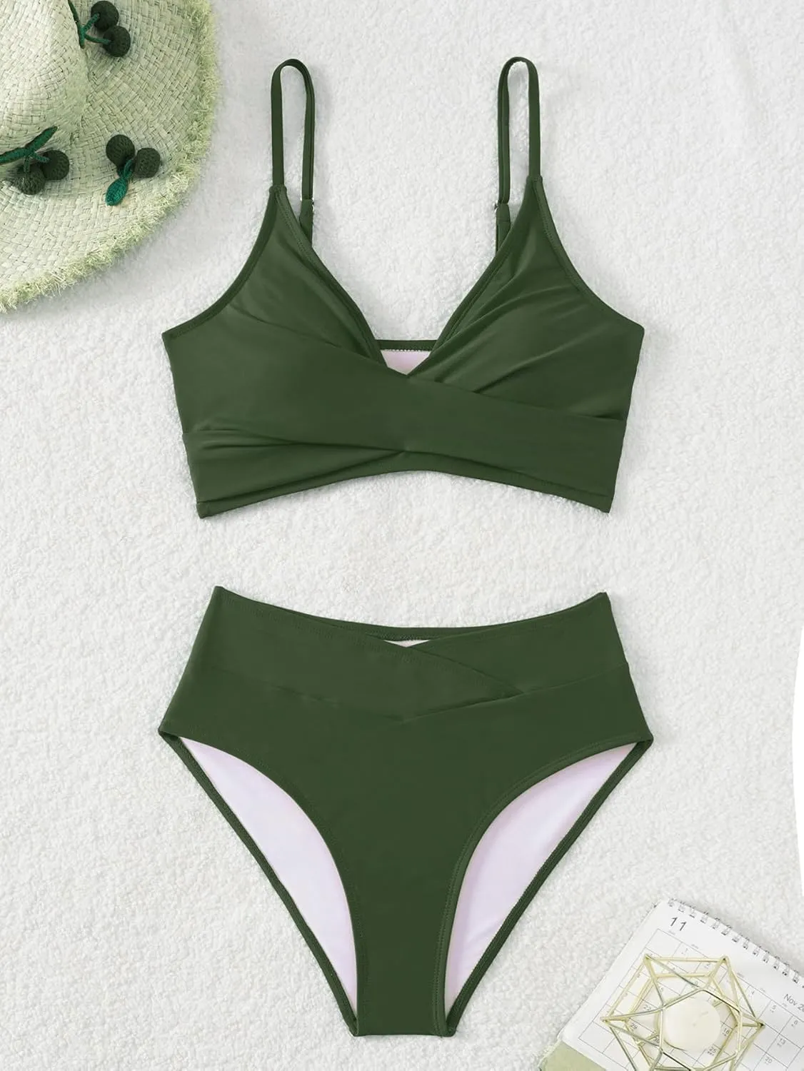 Tainehs Women's Bikini Sets Two Piece Swimsuit V Neck Twist Front V Cut Bottom Bathing Suit