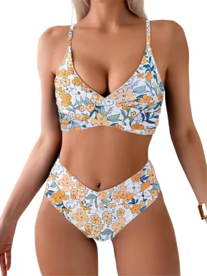 Tainehs Women's Bikini Sets Two Piece Swimsuit V Neck Twist Front V Cut Bottom Bathing Suit