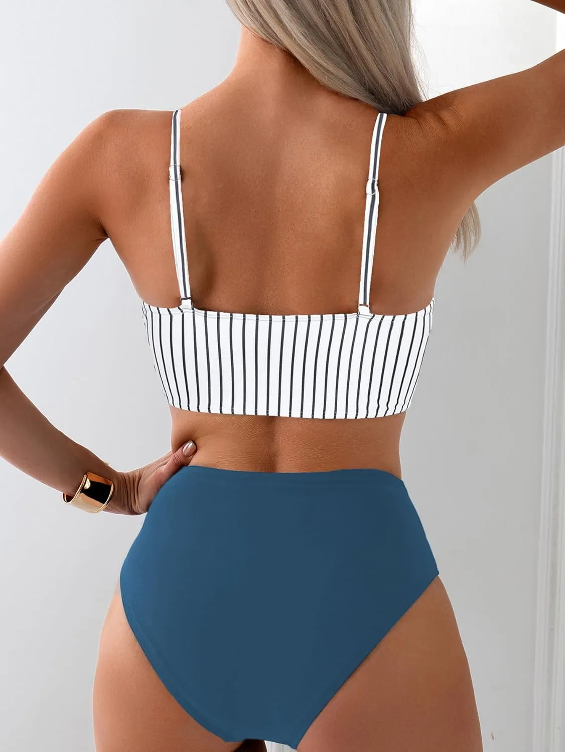 Tainehs Women's Bikini Sets Two Piece Swimsuit V Neck Twist Front V Cut Bottom Bathing Suit