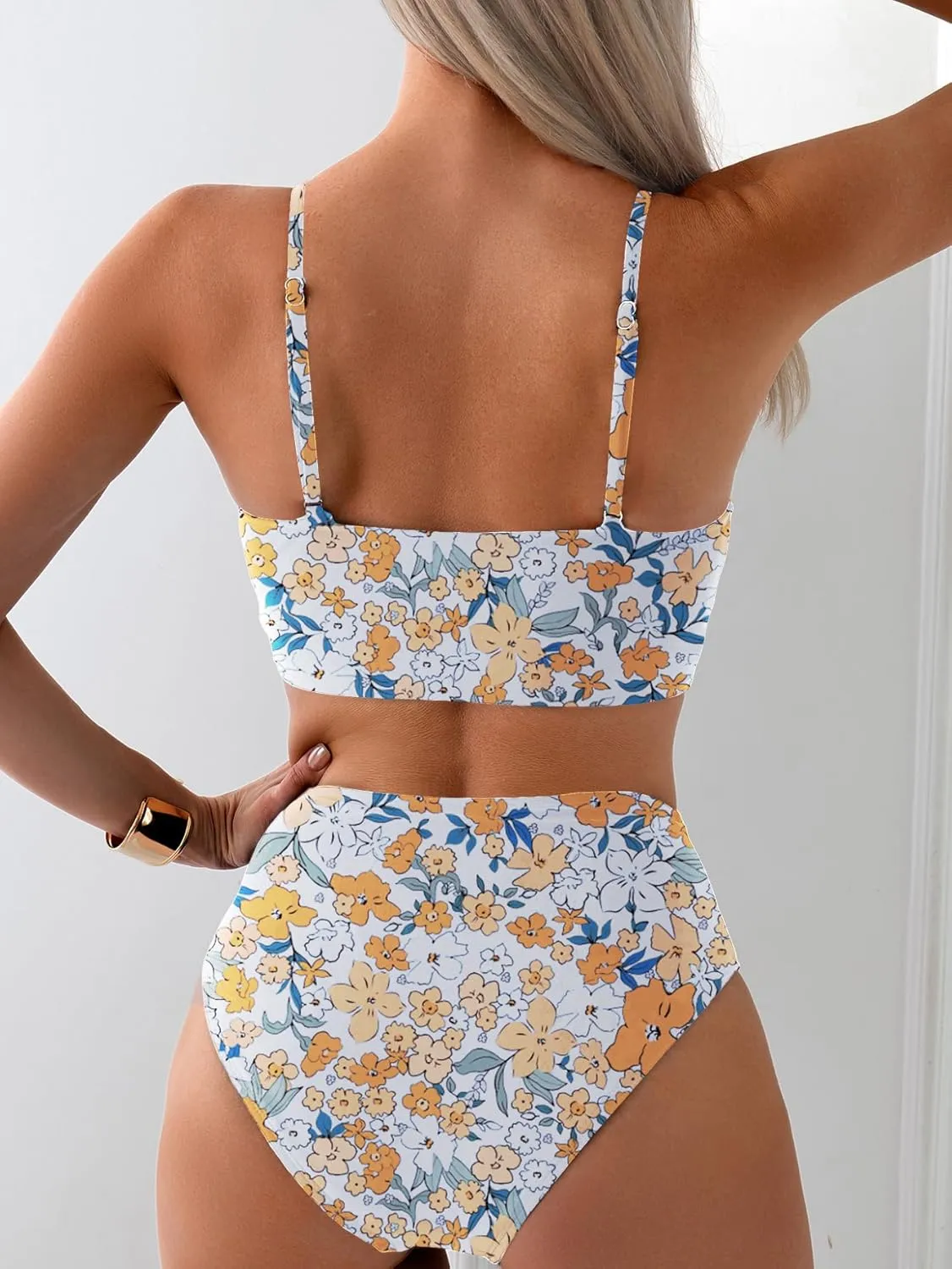Tainehs Women's Bikini Sets Two Piece Swimsuit V Neck Twist Front V Cut Bottom Bathing Suit
