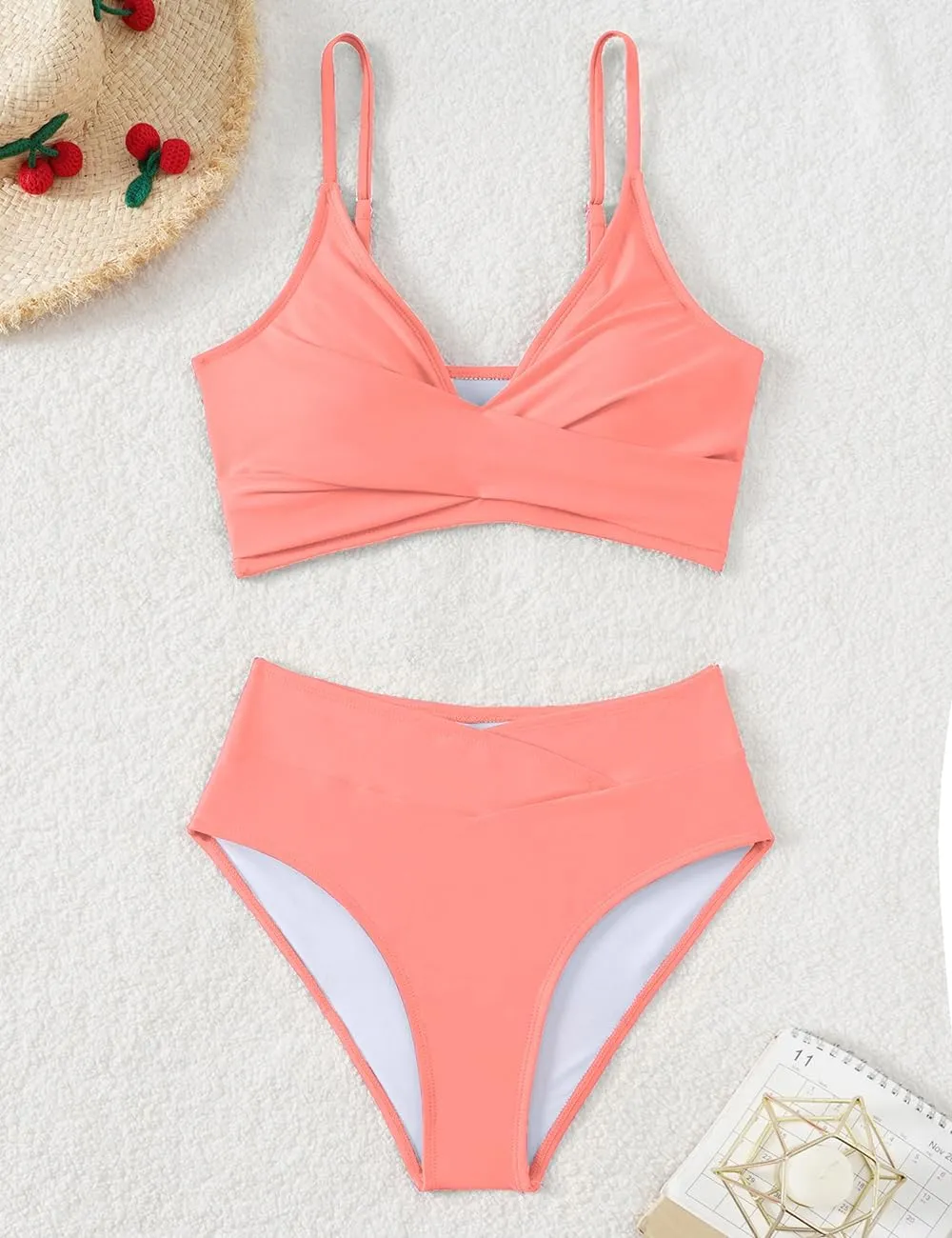 Tainehs Women's Bikini Sets Two Piece Swimsuit V Neck Twist Front V Cut Bottom Bathing Suit