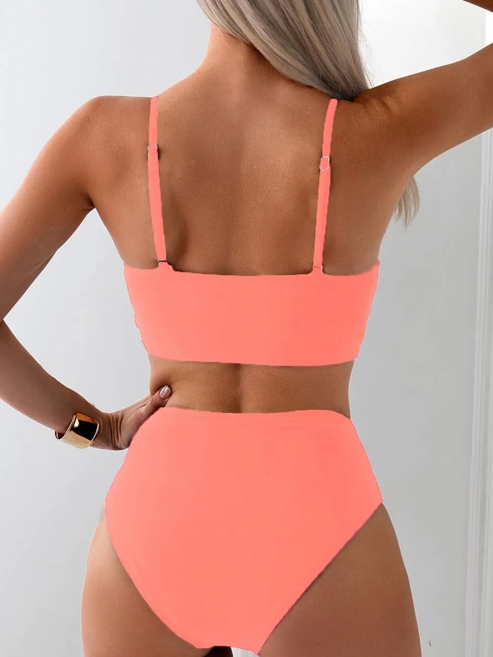 Tainehs Women's Bikini Sets Two Piece Swimsuit V Neck Twist Front V Cut Bottom Bathing Suit