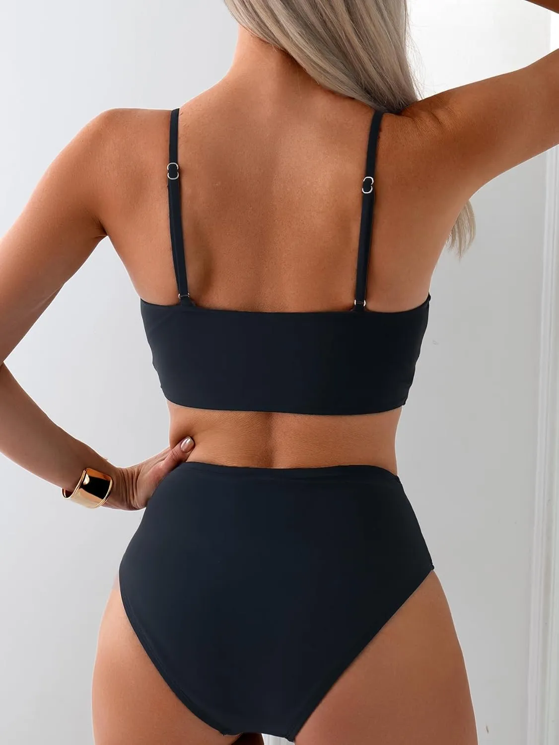 Tainehs Women's Bikini Sets Two Piece Swimsuit V Neck Twist Front V Cut Bottom Bathing Suit