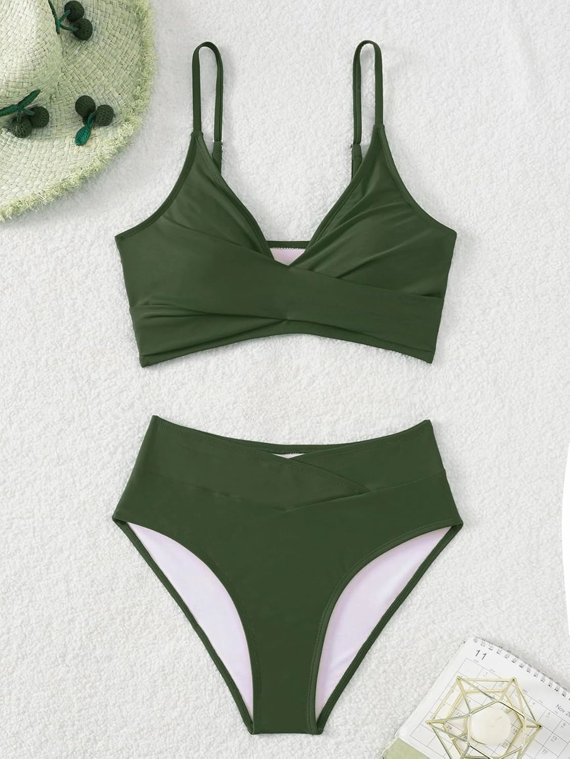 Tainehs Women's Bikini Sets Two Piece Swimsuit V Neck Twist Front V Cut Bottom Bathing Suit