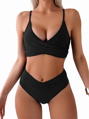 Tainehs Women's Bikini Sets Two Piece Swimsuit V Neck Twist Front V Cut Bottom Bathing Suit
