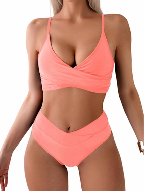 Tainehs Women's Bikini Sets Two Piece Swimsuit V Neck Twist Front V Cut Bottom Bathing Suit