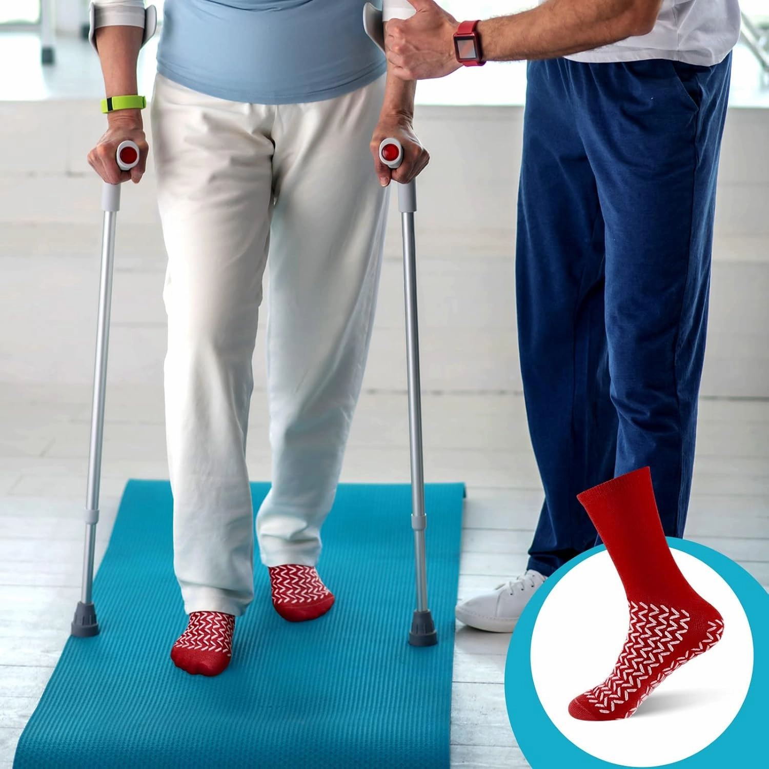 Taiyin 6 Pair Double Sided Tread Non Slip Socks Hospital Socks Slip Stopping Safety Fall Prevention for Bariatric