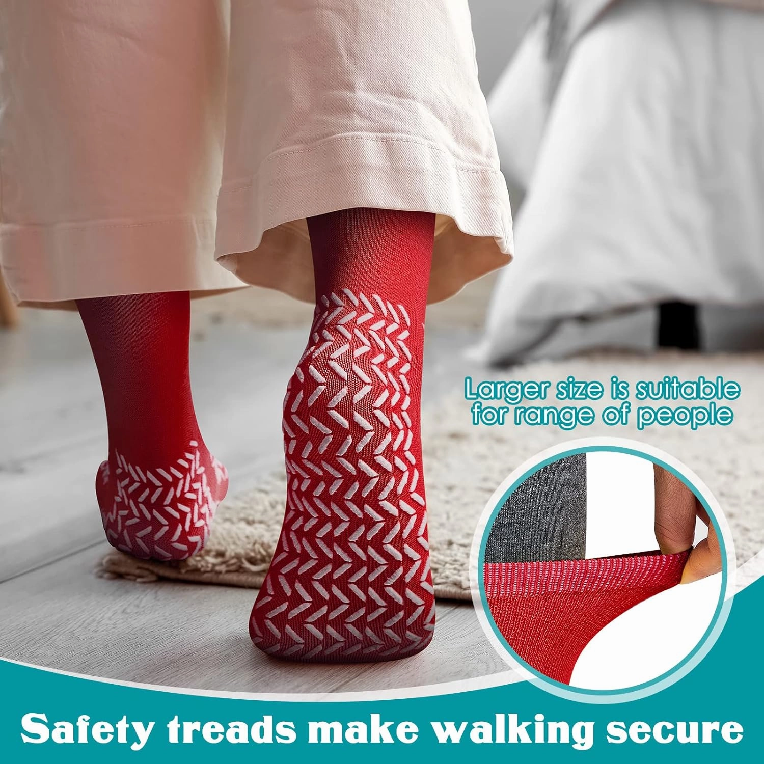 Taiyin 6 Pair Double Sided Tread Non Slip Socks Hospital Socks Slip Stopping Safety Fall Prevention for Bariatric
