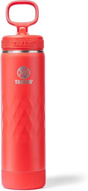 Takeya Sport 22 oz Triple-Insulated Stainless Steel Water Bottle, Straw Lid – Leakproof, Sweatproof, BPA-Free, Keeps Drinks Cold 36 Hrs, Hot 14 Hrs – Crimson