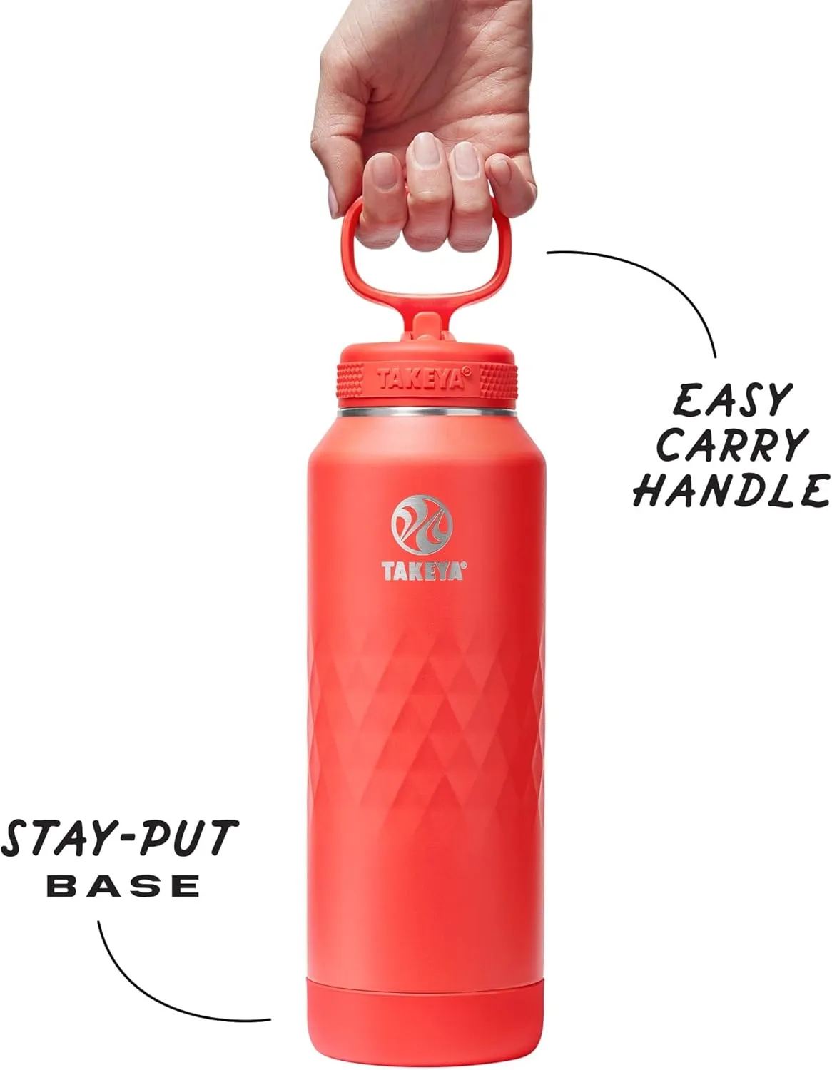 Takeya Sport 40 oz Triple-Insulated Stainless Steel Water Bottle, Straw Lid – Leakproof, Sweatproof, BPA-Free, Keeps Drinks Cold 36 Hrs, Hot 14 Hrs – Crimson