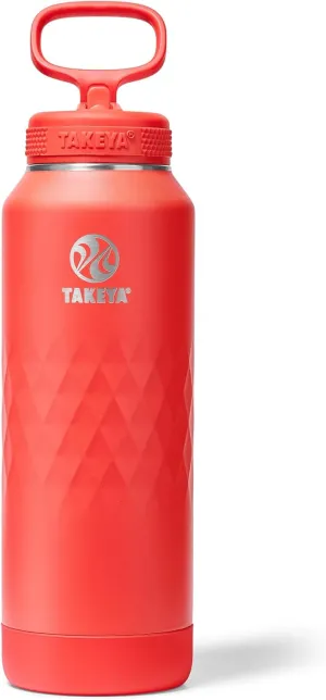 Takeya Sport 40 oz Triple-Insulated Stainless Steel Water Bottle, Straw Lid – Leakproof, Sweatproof, BPA-Free, Keeps Drinks Cold 36 Hrs, Hot 14 Hrs – Crimson
