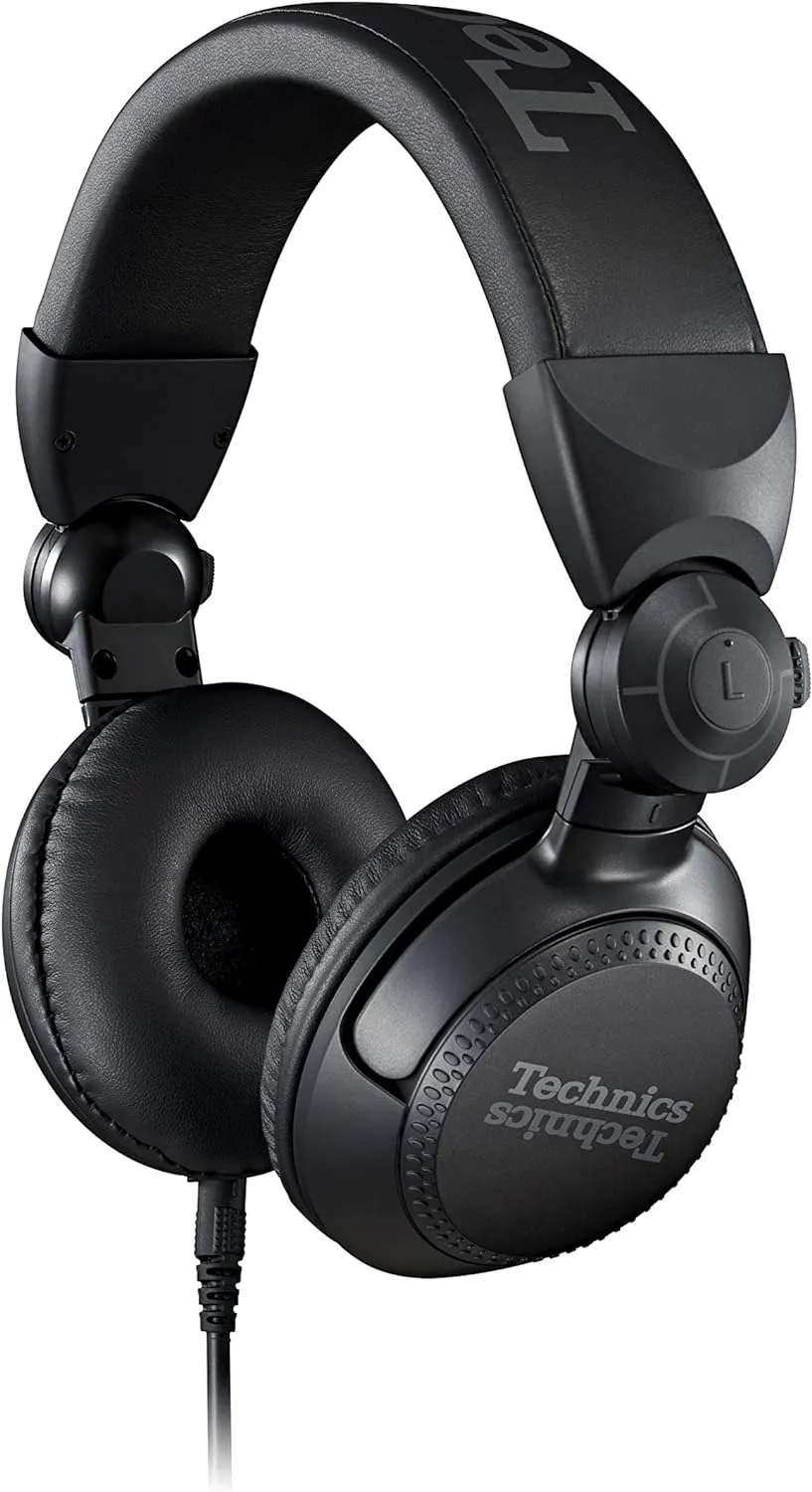 Technics Professional DJ Headphones with 40mm CCAW Voice Coil Drivers, 270° Swivel Housing and Locking Detachable Cord; Lightweight, Foldable High Input - EAH-DJ1200 (Black)