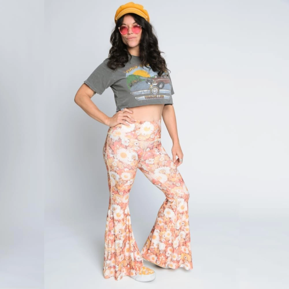 teeki Crop Bell Bottom Pant for Women High-Waist Stretchy Flare Bell Bottoms Premium Athletic Pants Retro 70s