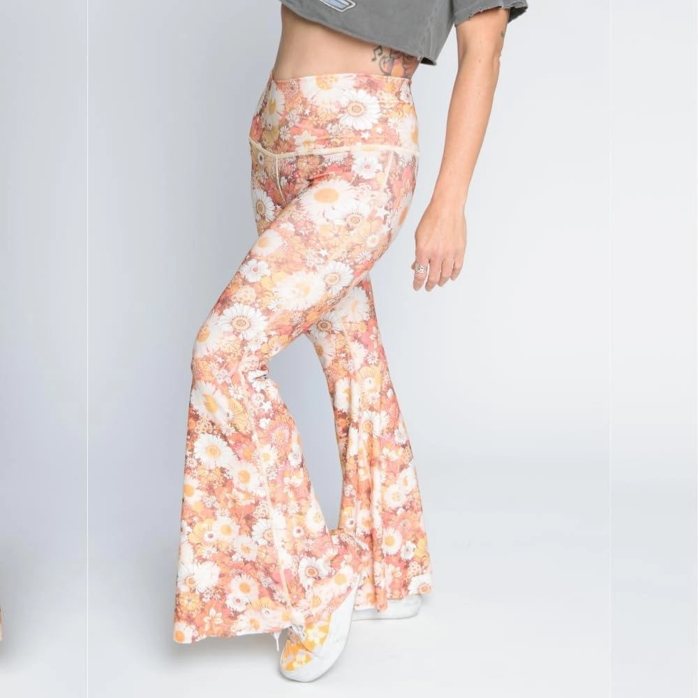 teeki Crop Bell Bottom Pant for Women High-Waist Stretchy Flare Bell Bottoms Premium Athletic Pants Retro 70s