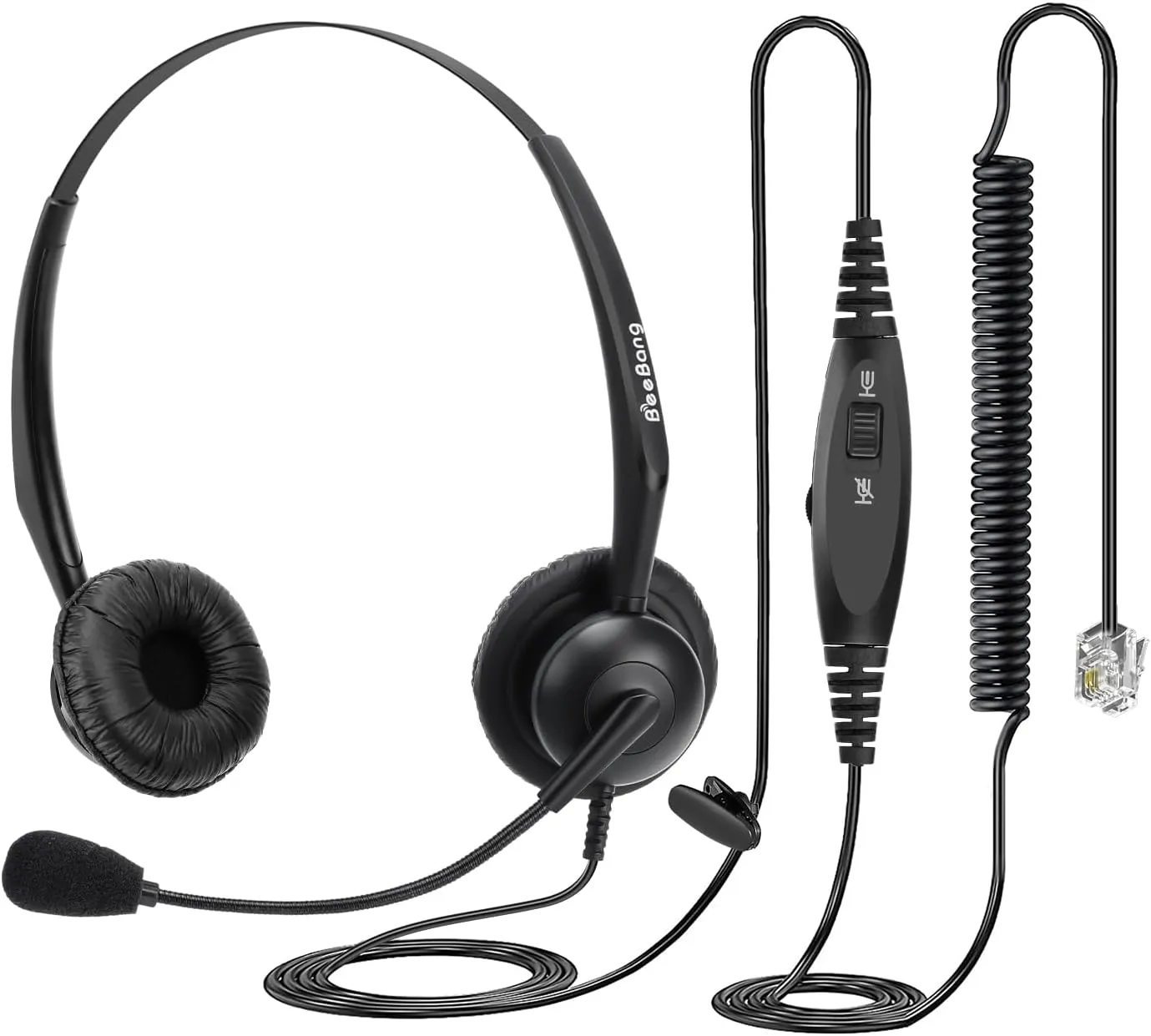 Telephone Headset with RJ9 Jack for Office Landline Deskphone, with Mic Mute Volume Controller, Binaural Office Phone Headset with Microphone Noise Canceling for Polycom Avaya Nortel