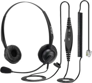 Telephone Headset with RJ9 Jack for Office Landline Deskphone, with Mic Mute Volume Controller, Binaural Office Phone Headset with Microphone Noise Canceling for Polycom Avaya Nortel