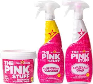 The Pink Stuff Stardrops The Miracle Cleaning Paste, Multi-Purpose Spray, And Bathroom Foam 3-Pack Bundle (1 Cleaning Paste, 1 Multi-Purpose Spray, 1 Bathroom Foam)