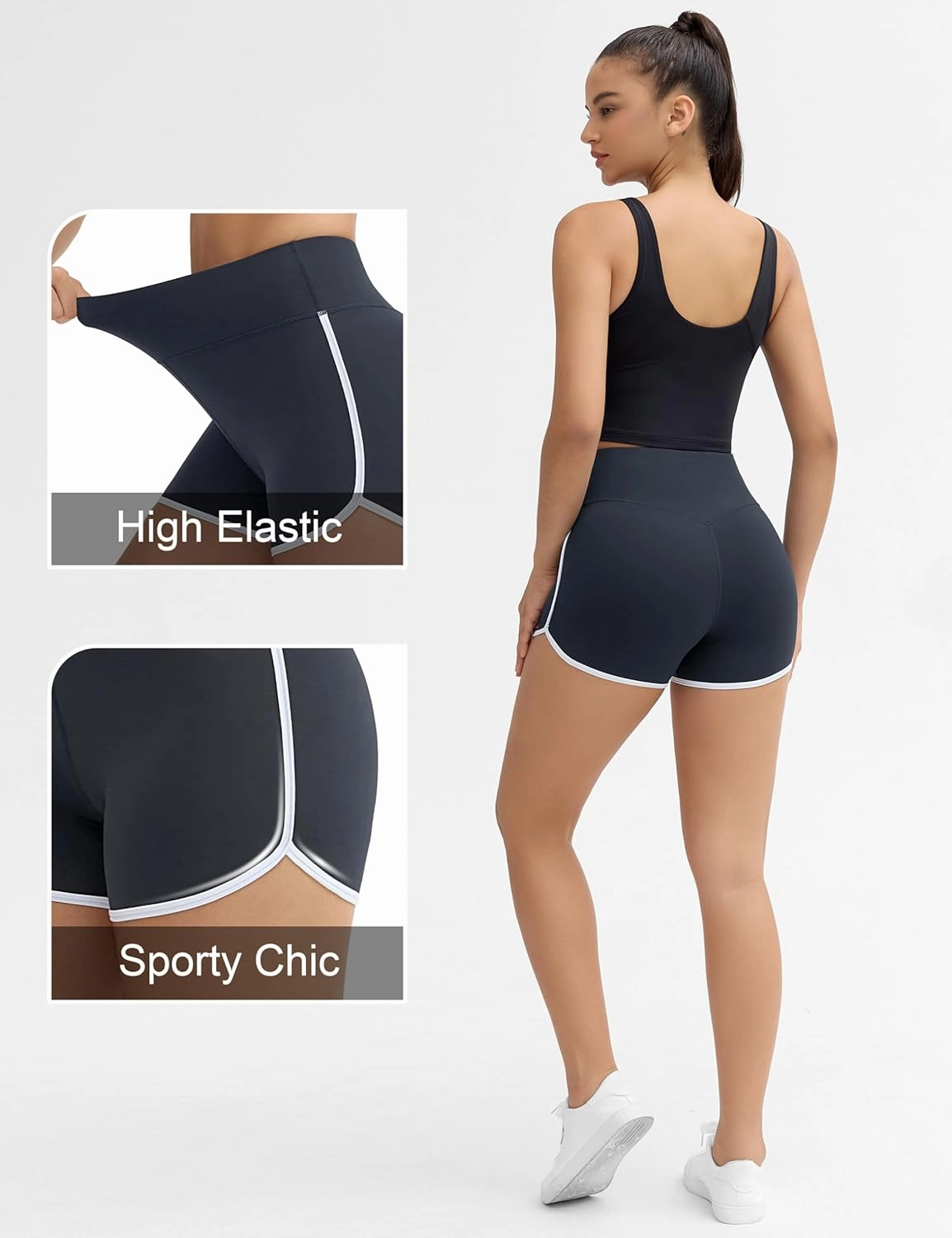 THE GYM PEOPLE Women's High Waist Workout Shorts Breathable Dolphin Split Elastic Lounge Yoga Shorts