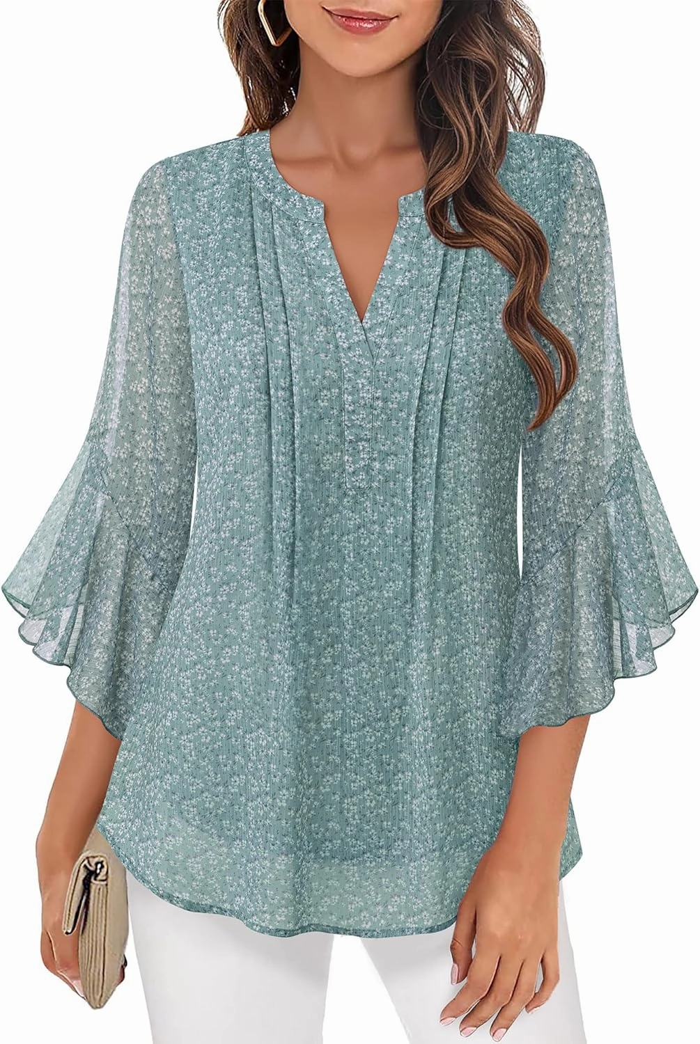 Timeson Women's 3/4 Sleeve Tops Dressy Casual Business Work Blouses Chiffon Office Shirts