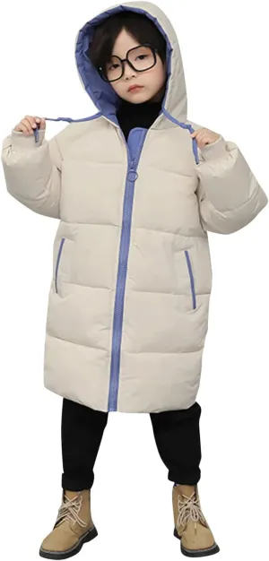 Toddler Boys Girls Long Puffer Jacket Heavyweight Winter Coat Kids Solid Hooded Padded Down Jacket Windproof Outwear
