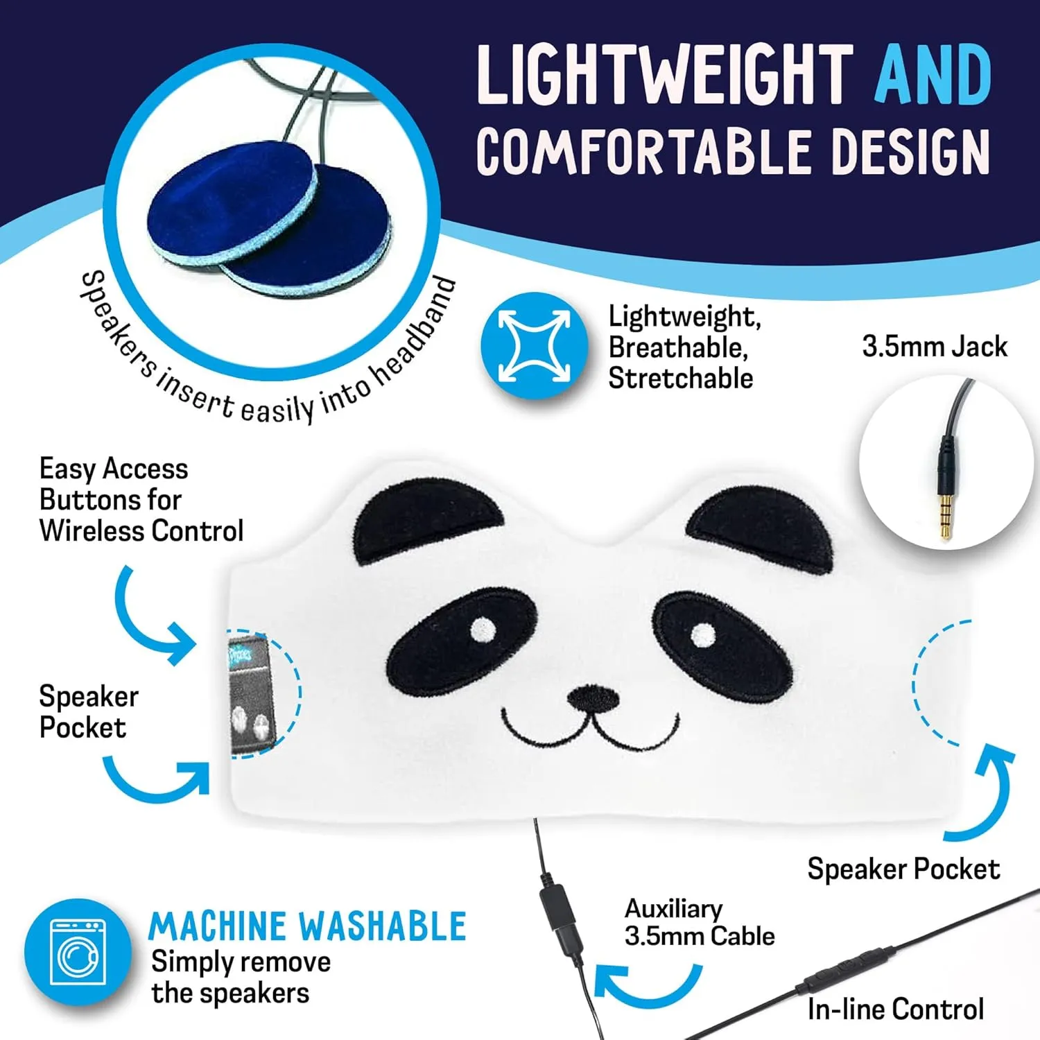 Toddler Headphones Wireless, Kids Bluetooth Earphones, Safe Volume - Wired School Headphones for Kids with 3.5 MM Jack and Travel Bag - Toddler Airplane Accessories for Boys & Girls - Panda
