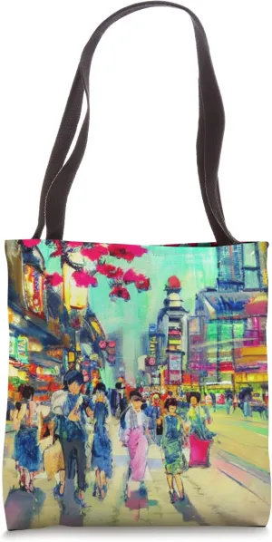 Tokyo Impressionist Style Art Design Colorful Graphic Tote Bag
