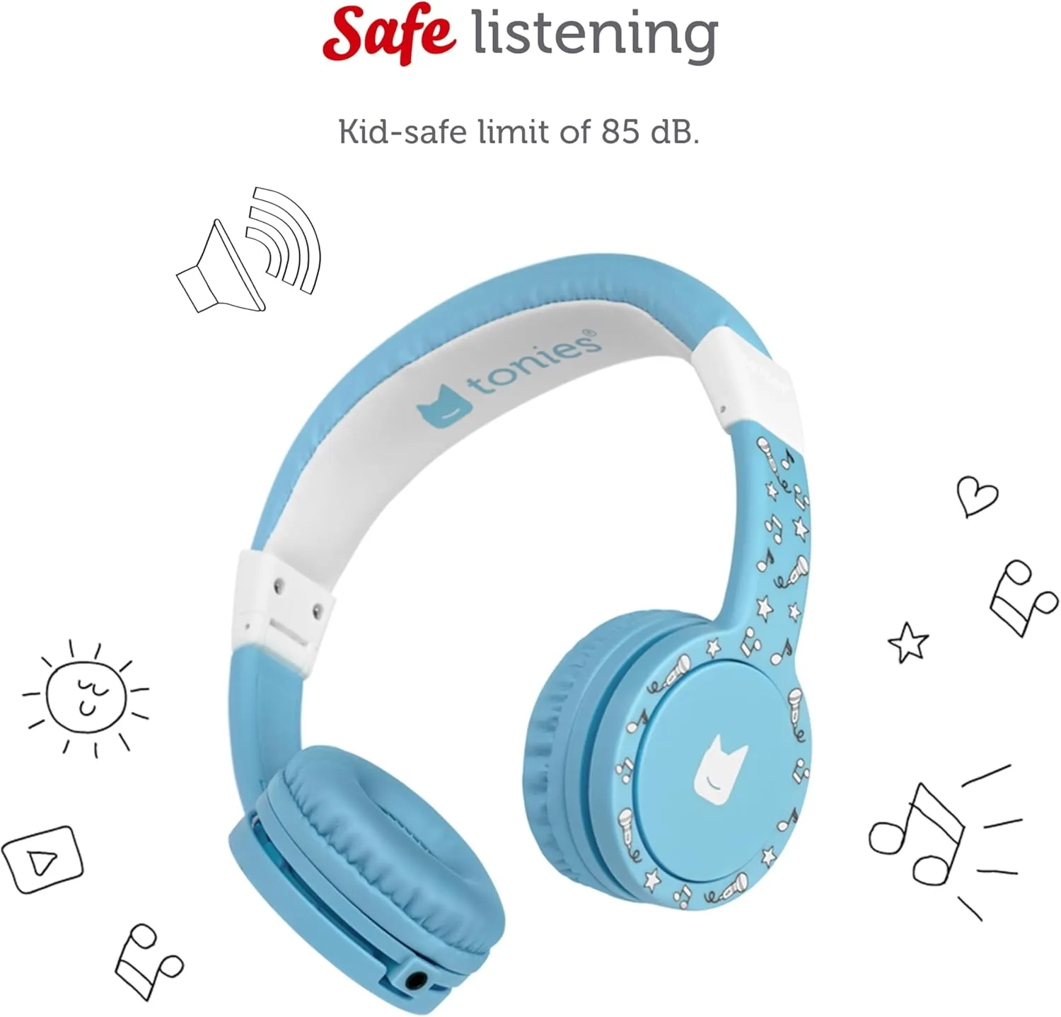Tonies Foldable Wired Headphones for Kids - Comfortably Designed to fit On-Ear - Works with Toniebox and All 3.5mm Devices - Light Blue