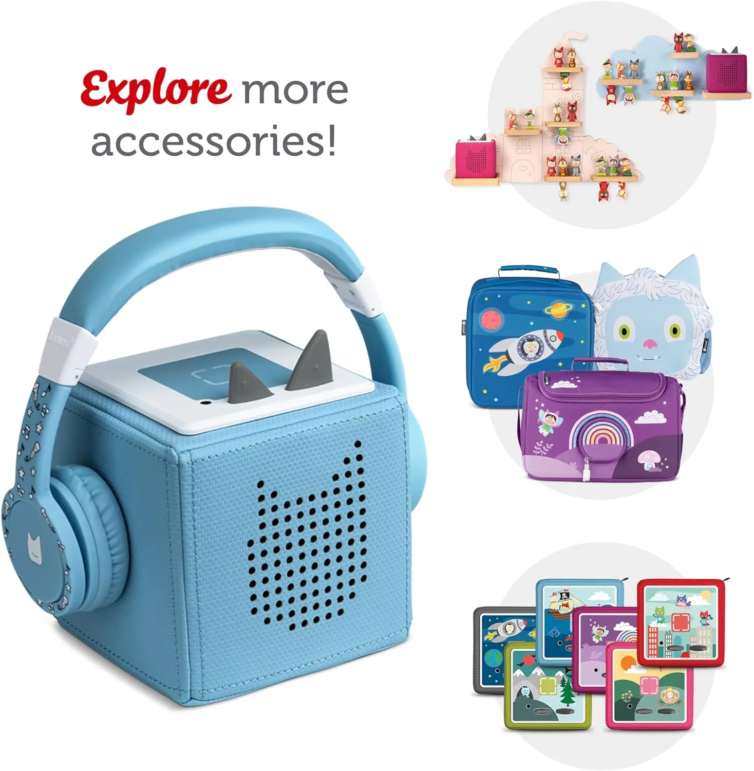 Tonies Foldable Wired Headphones for Kids - Comfortably Designed to fit On-Ear - Works with Toniebox and All 3.5mm Devices - Light Blue