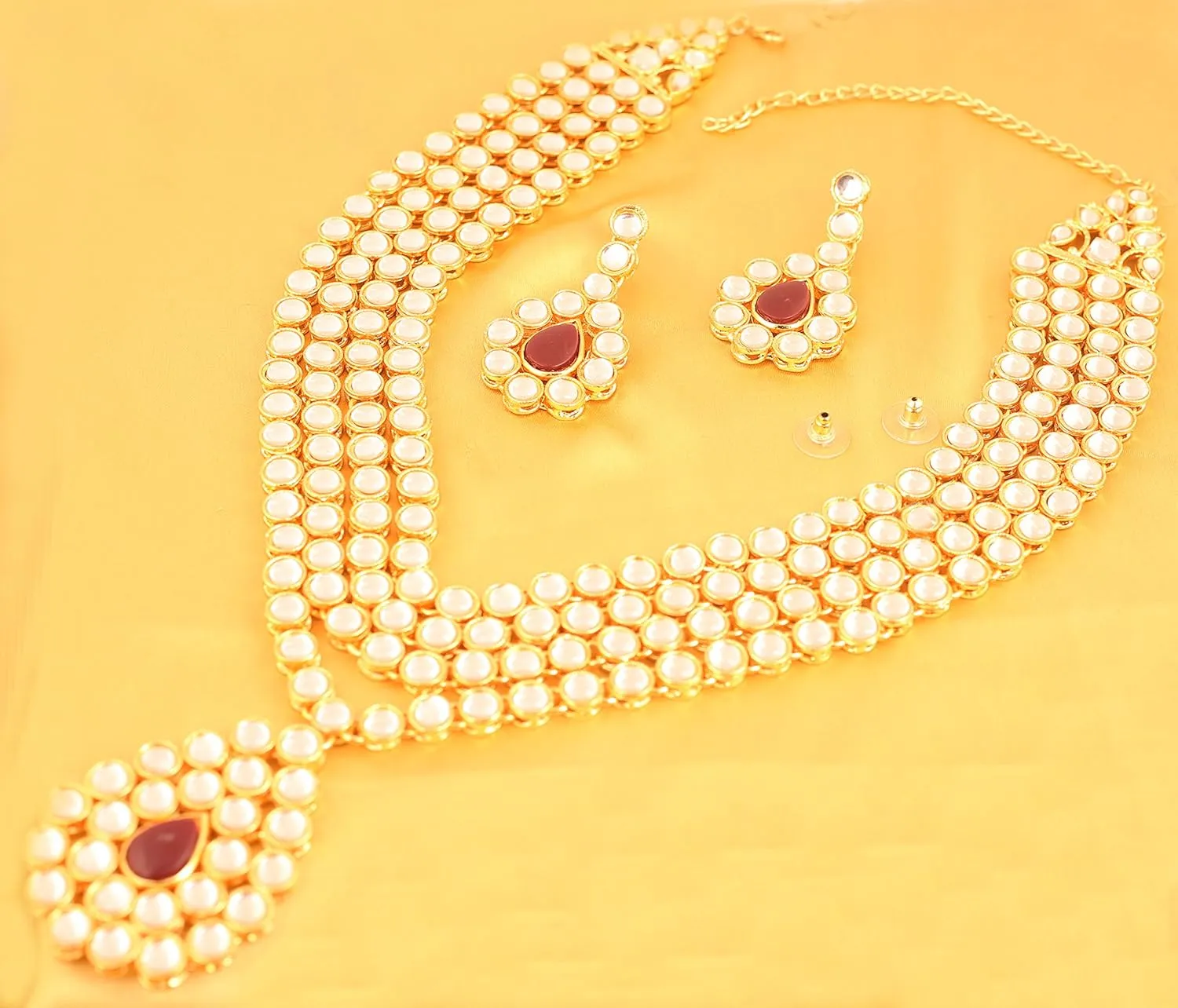 Touchstone "Contemporary Kundan Collection Indian Bollywood Long Designer Jewelry Necklace Set in Gold Or White Tone for Women.